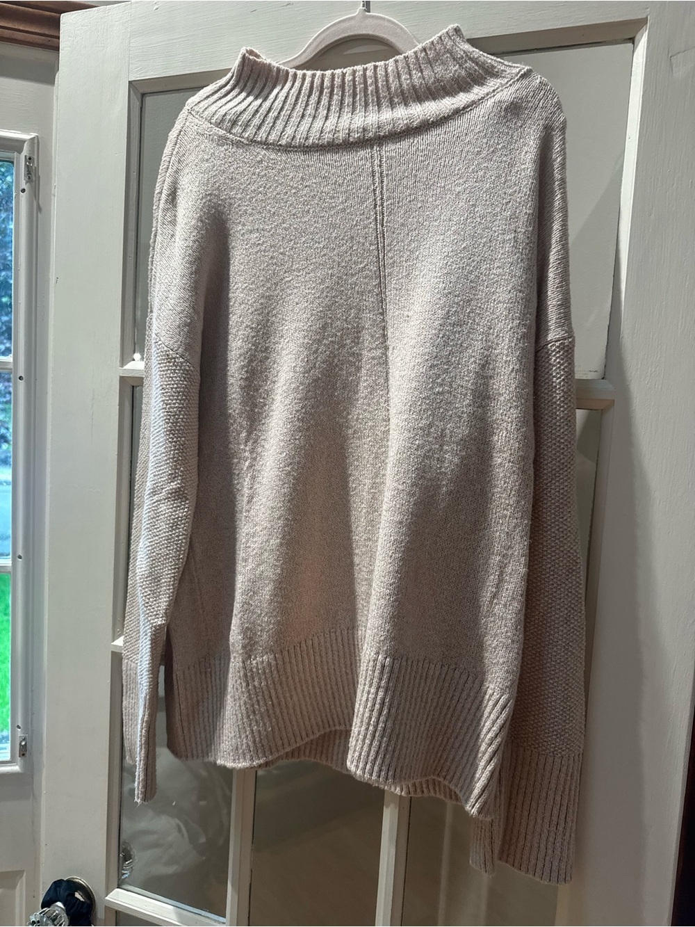 LOFT Light Beige Ribbed Funnel Neck Sweater